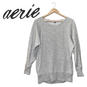 AERIE Heathered Gray Distressed Sweatshirt Oversize Athleisure Travel Y2K Wmn XS